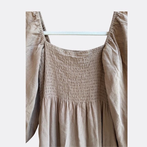 O.P.T Athena Puff Sleeve Smocked Bodice Midi Dress – Size S – Clay Brown - Picture 3 of 9